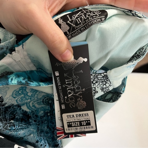 Lady Vintage Tea Dress Teal Collage UK 10 US 6 Q2 - Picture 4 of 7